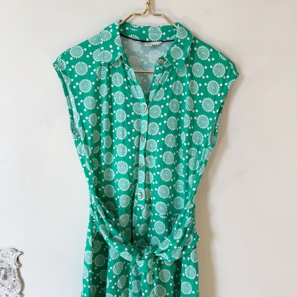 Boden Tie Waist Jersey Shirt Dress Green Floral Sun Geometric Print 6 Pockets - Picture 4 of 9